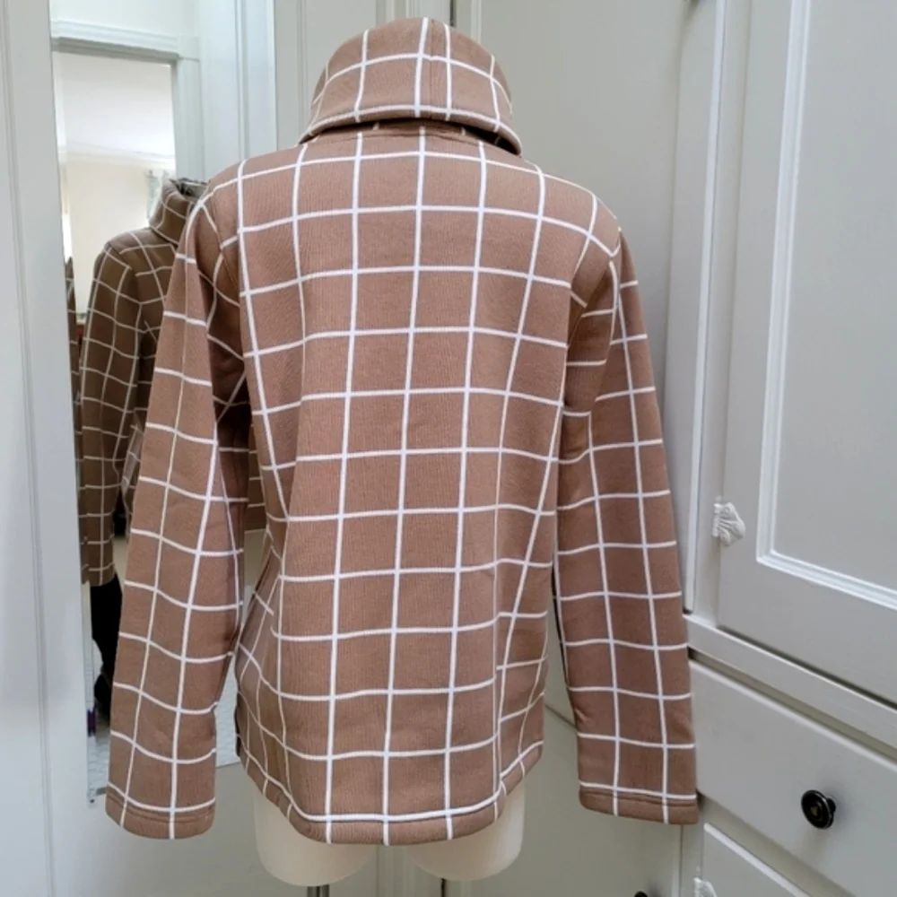 New! J Crew Sz L Camel Gridline Funnelneck Sweater Large NWT